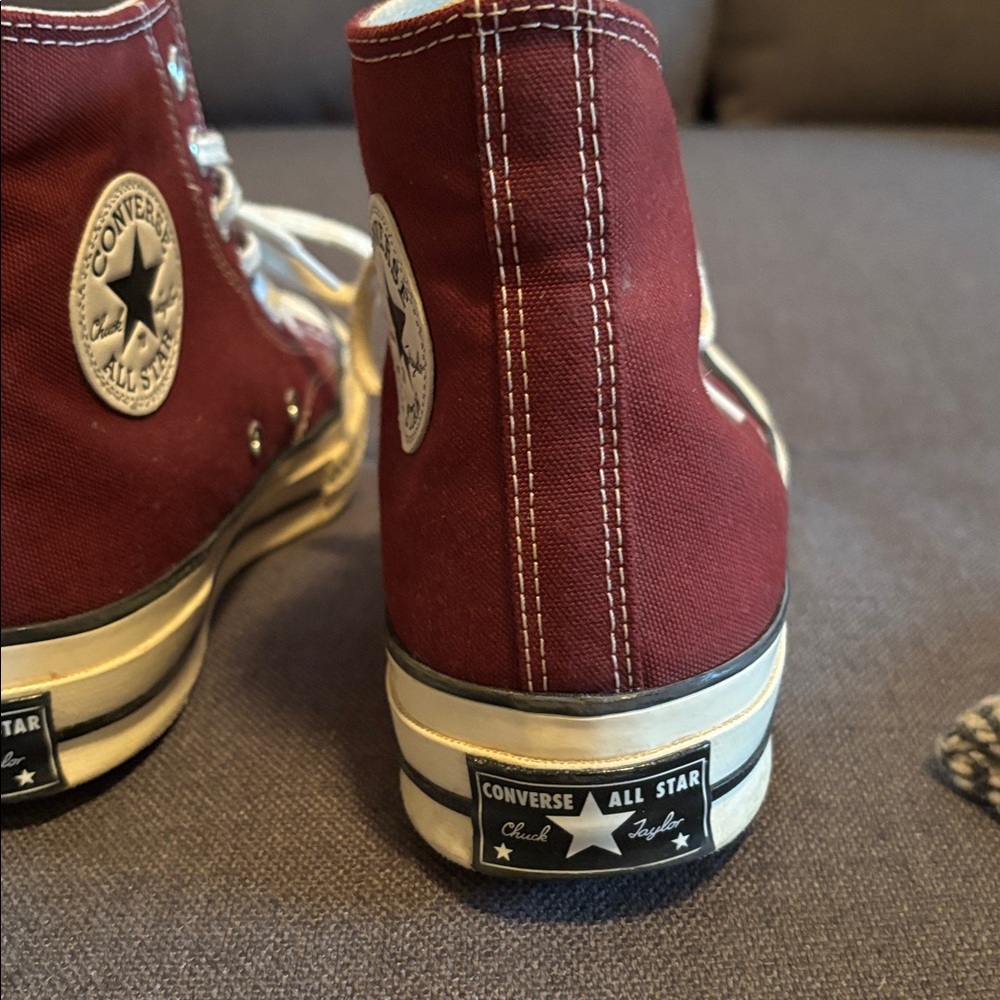 Converse High-Tops in Burgundy and Cream - Picture 5 of 7